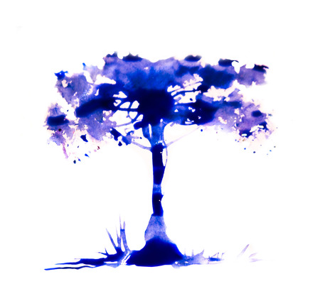 Tree made of beautiful watercolour effects. Watercolour textured collection.の写真素材