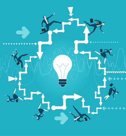 Lots of business people running and jumping around the circle in a hurry to get the best professional position. Business concept illustration.の写真素材