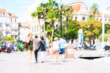 Cannes, ITALY - September 18, 2016: Le Vieux Port of Cannes. Blur of people walking on the Yachting festival in front of the main harbourのeditorial素材