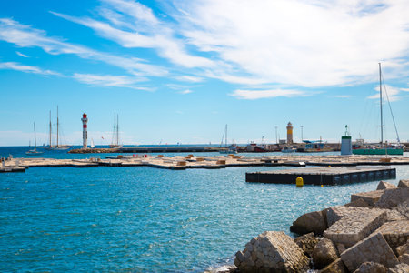 Cannes, ITALY - September 18, 2016: Le Vieux Port of Cannes. Cannes yachting festival view in sunny day.のeditorial素材
