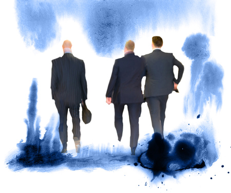Walking business  people. Blurred silhouettes with colourful water colour effectsの写真素材
