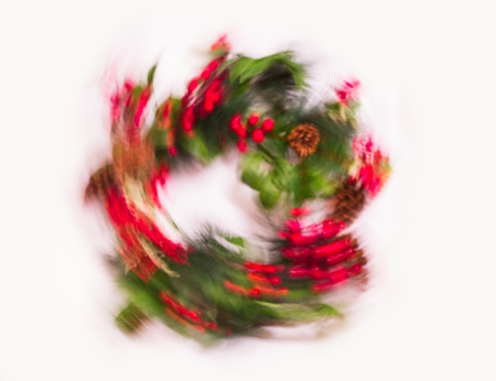 Christmas decoration with red berries, cones and toys, Blurred image for backgroundの写真素材