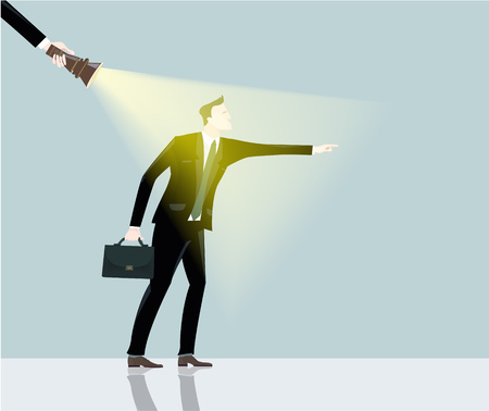 Businessmen lit up with the torch light. Supporting idea, working together concept.のイラスト素材