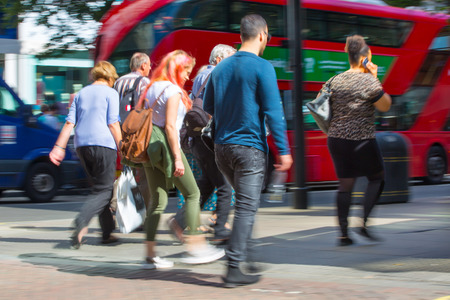 LONDON, UK - June 9, 2017: Blurred image of walking people at Oxford street, the main destination for shopping at Westend.のeditorial素材
