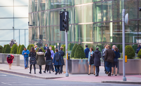 London, UK - March 15, 2017: Walking people in the City of London, Bank street.のeditorial素材