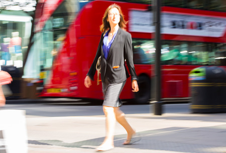 LONDON, UK - June 9, 2017: Blurred image of walking people at Oxford street, the main destination for shopping at Westend.のeditorial素材