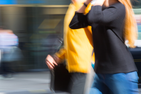 LONDON, UK - June 9, 2017: Blurred image of walking people at Oxford street, the main destination for shopping at Westend.のeditorial素材