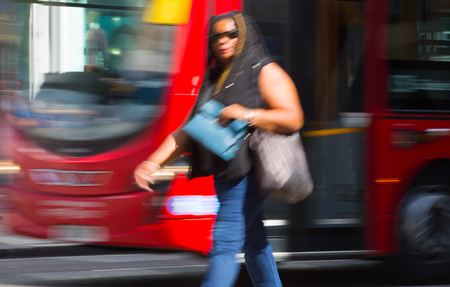 LONDON, UK - June 9, 2017: Blurred image of walking people at Oxford street, the main destination for shopping at Westend.のeditorial素材