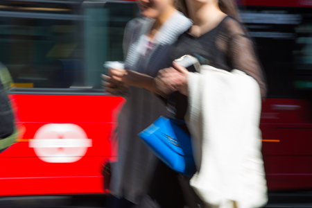 LONDON, UK - June 9, 2017: Blurred image of walking people at Oxford street, the main destination for shopping at Westend.のeditorial素材