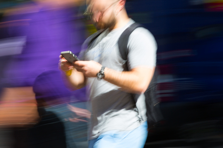 LONDON, UK - June 9, 2017: Blurred image of walking people at Oxford street, the main destination for shopping at Westend.のeditorial素材