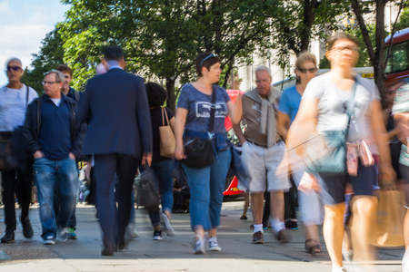LONDON, UK - June 9, 2017: Blurred image of walking people at Oxford street, the main destination for shopping at Westend.のeditorial素材
