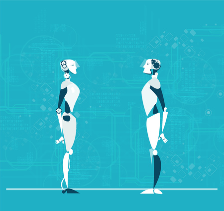 Future reality, Robot vs Robot. Artificial intellect controlling, making decisions and generating ideas.のイラスト素材