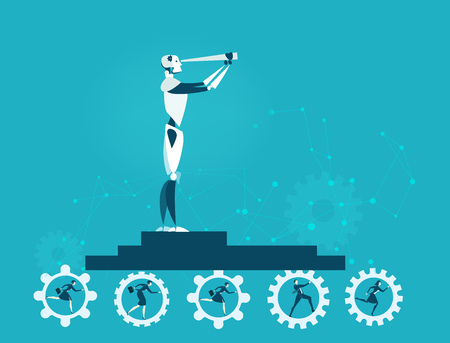 Artificial intellect, supporting by humans, making decisions and leading. Future robotic realityのイラスト素材