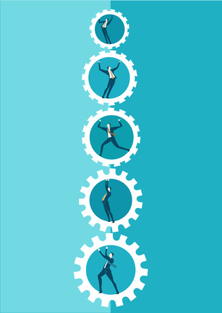 Lots of running people inside of rolling cogs. Business illustrationの写真素材