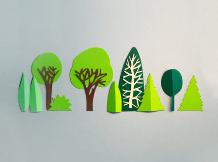 Paper cut design. Park lane with trees. Abstract background