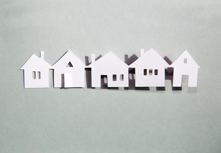 Paper cut design. Townhouses line. Abstract backgroundの写真素材
