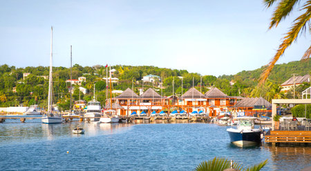 Antigua, Caribbean islands, English Harbour - May 19, 2017: International yachts club viewのeditorial素材