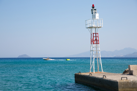 Safe guard tower on the peer.  Holidays concept image. Greeceの写真素材