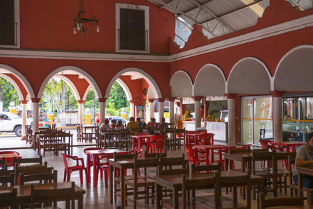 Mexico, Yucatan - February 17, 2018: Restaurant yard. Valladolid, provincial town on the way to Chichen Itza.のeditorial素材