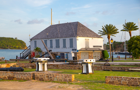 Antigua, Caribbean islands, English Harbour - May 19, 2017: English harbour international preserve area. view with sailing boats and historical buildings Nelson's timeのeditorial素材