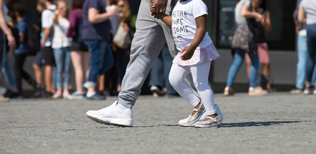 London, UK - 20 April, 2018: Feet of people walking in the City of London. Busy modern life concept.のeditorial素材