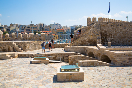 Greece, Crete, Heraklion - July 18, 2018: Old venetian  Koules Fortress in the Heraklion town. Top viewのeditorial素材