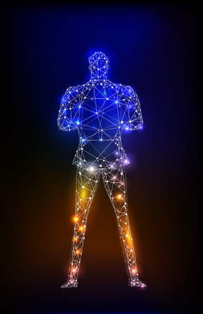 The man of the future. Future reality, artificial intelligence concept illustration. Neon man made of lights and abstract neon connections.の写真素材