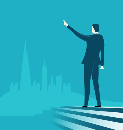 Businessmen on top of the ladder looking on the Cityのイラスト素材
