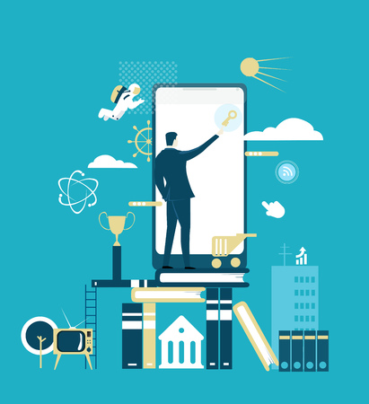 Businessmen controlling business progress using smart phoneのイラスト素材