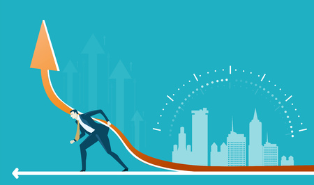 Businessman holding arrow and helping it to grow up e up an arrow, as a symbol of progress and growing ideaのイラスト素材