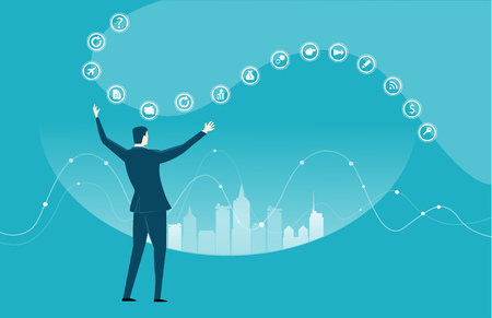 Successful businessmen looking over the City and making adjustment for the growing chartのイラスト素材