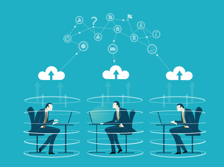 People working in the office. Working and personal data to be scanned and sent for analysis. Total control via devicesのイラスト素材