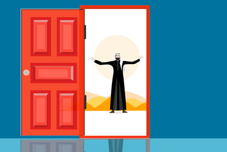 Arabic businessmen inviting to join the business. Concept of success, leadership and victory in businessのイラスト素材