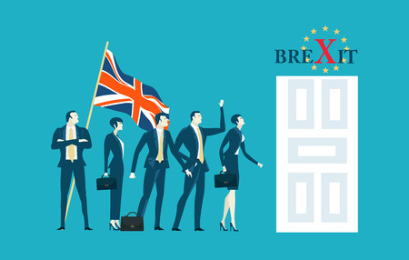 Brexit concept illustration. Brexit or No Brexit. Group of business people faced employment problem after Brexit.のイラスト素材
