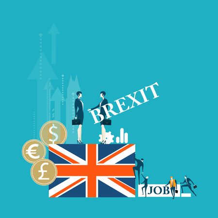Brexit concept illustration. Brexit or No Brexit. Group of business people faced employment problem after Brexit.のイラスト素材