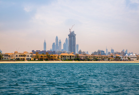 Dubai UAE, Dubai Marina in distance and villas of The palm Jumeirahのeditorial素材