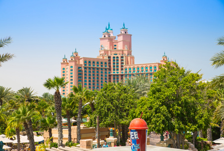 Dubai, UAE, United Arab Emirates - 28 May, 2019:  Atlantis hotel view form the Aquaventure water park, locates on the Palm Jumeira. Luxury Hotel was open in 2008, has 1539 rooms and biggest water parkのeditorial素材