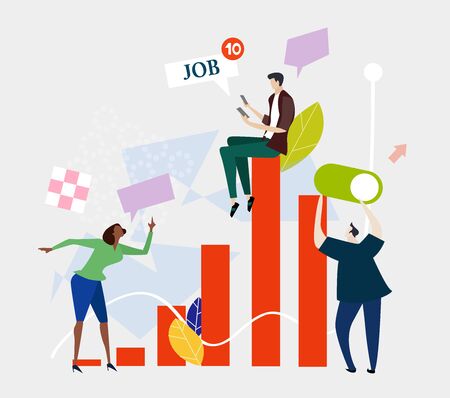 People working together around the growth bars, business concept illustration. Solving the problems, making decisions, generating ideas.の写真素材