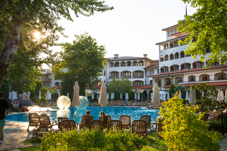 Bulgaria, Sunny Beach - 18 July, 2019: Little gift shop.  Small business of Bulgaria. Little shop on Sunny Beach promenade.のeditorial素材
