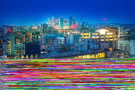 London, UK - 26 April, 2019: City of London at night with lots office buildings lights.  View from roof garden at the west part of the Cityのeditorial素材