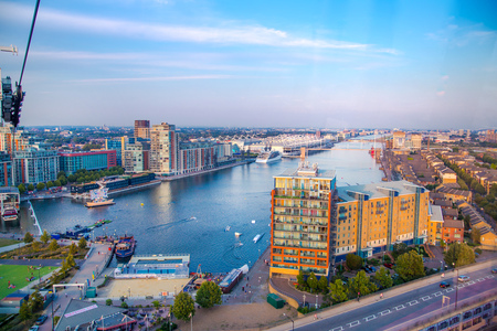 London, UK - August 27, 2019: London at sunset. View includes Camden town and docksのeditorial素材