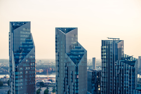 London, UK - August 27, 2019: New residential development at Greenwich  at sunset.のeditorial素材