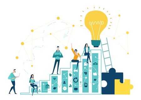 Business people sitting and climbing the growth chart of success. Working together, winning, achievement concept.のイラスト素材