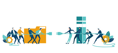 Group of business people, creative team competing against of each other. Competition, fight,...