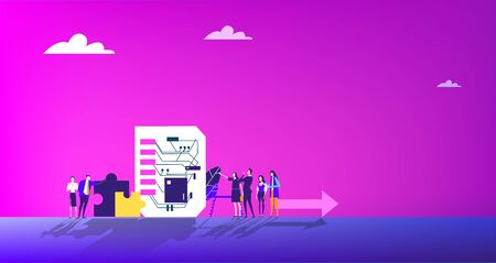 Business people working around computer chip, mother board. Big data concept. Project realisation.のイラスト素材