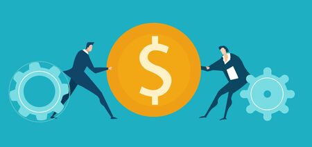 People fighting for the dollar coin. Monetization, banking and financial services, competition for the deal.のイラスト素材