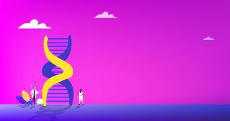 DNA structure. Genome sequencing concept of genome editing. Pharmaceutical chemistry and dna research. Doctors researching cells.のイラスト素材