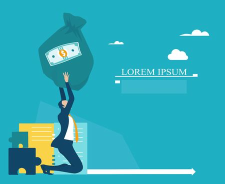 Businessman, banker holding and caring a big sack of money with Euro sign. Business concept illustrationのイラスト素材