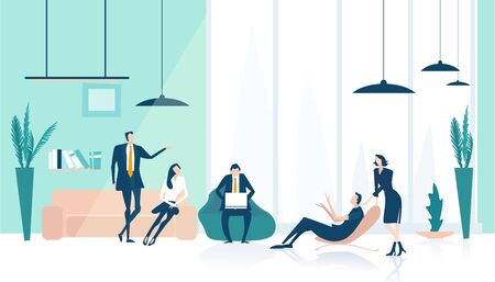 Business people working in office. Lots of creative young people having a meeting, discussion in office, generation new ideas, improve business. Co-working workspaceのイラスト素材