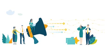 Business people operating with megaphone. Working together, communication and controlling idea.のイラスト素材